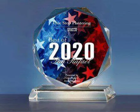 Award plaque with 'Best of 2020 San Rafael' for One Stop Plastering.