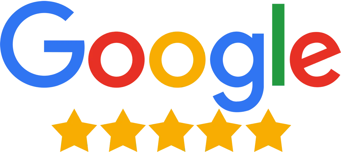 Google logo with five gold stars indicating a 5-star rating.